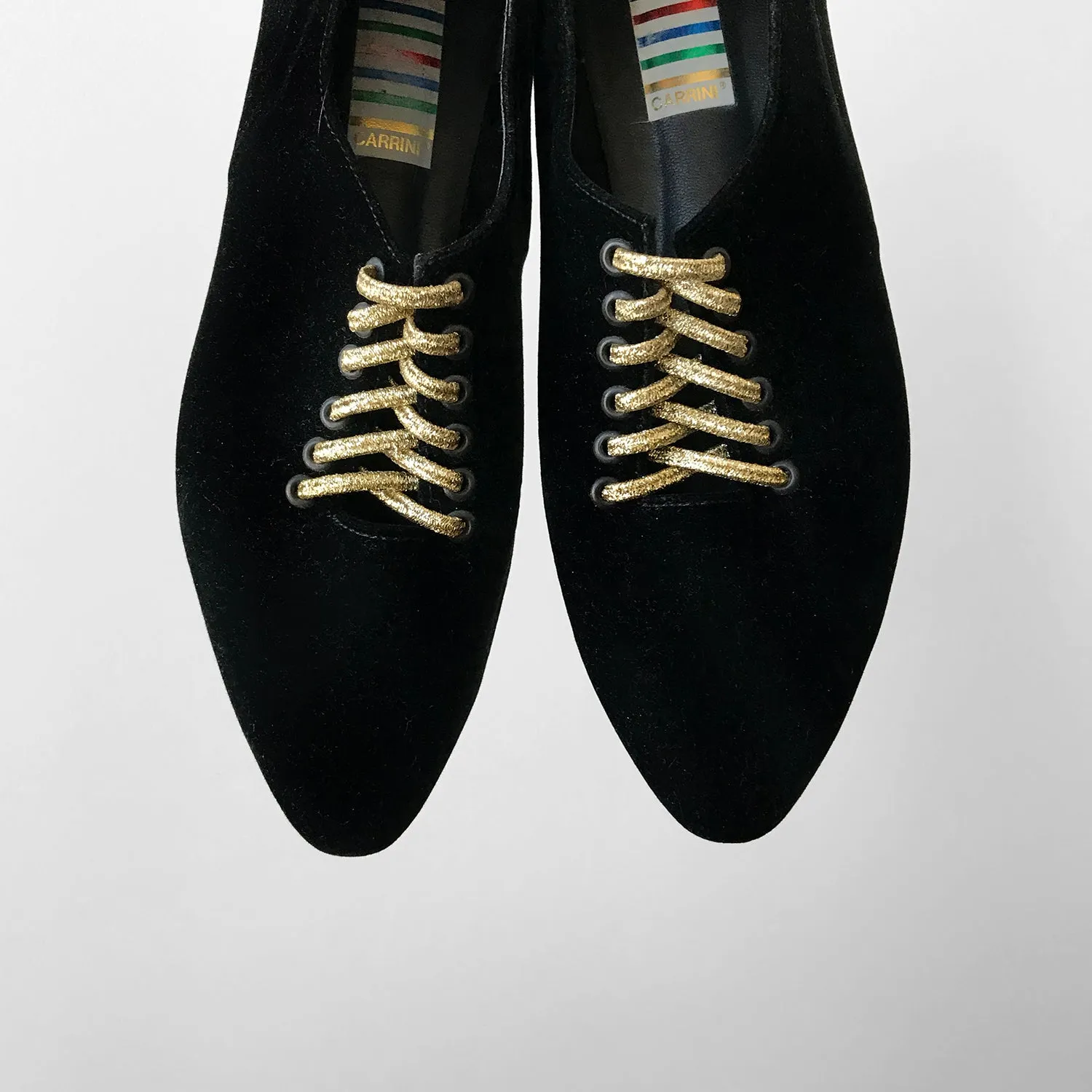 1990s Black Velvet Gold Laced Slip-On Flats