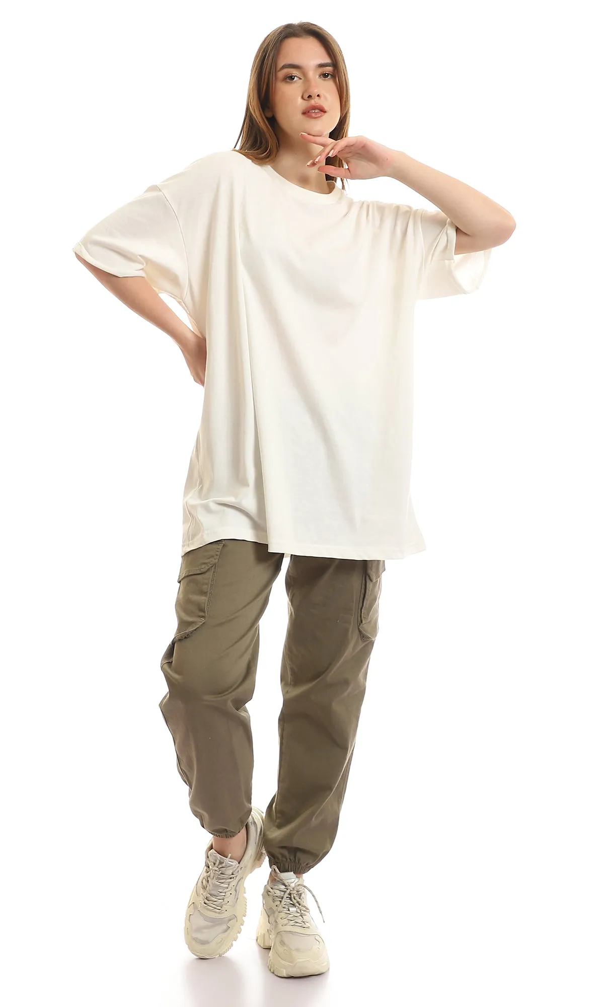 97231 Loose Fit Comfy Half Sleeves T-Shirt - Off White