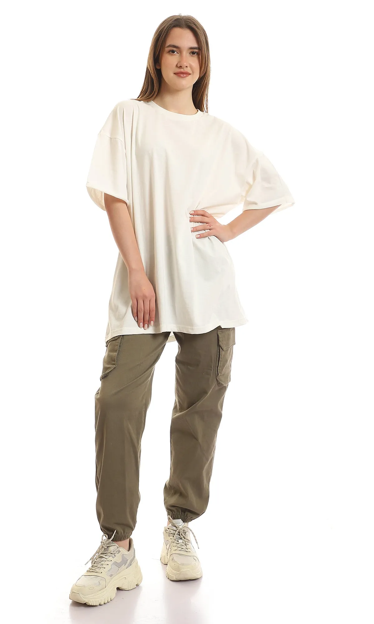 97231 Loose Fit Comfy Half Sleeves T-Shirt - Off White