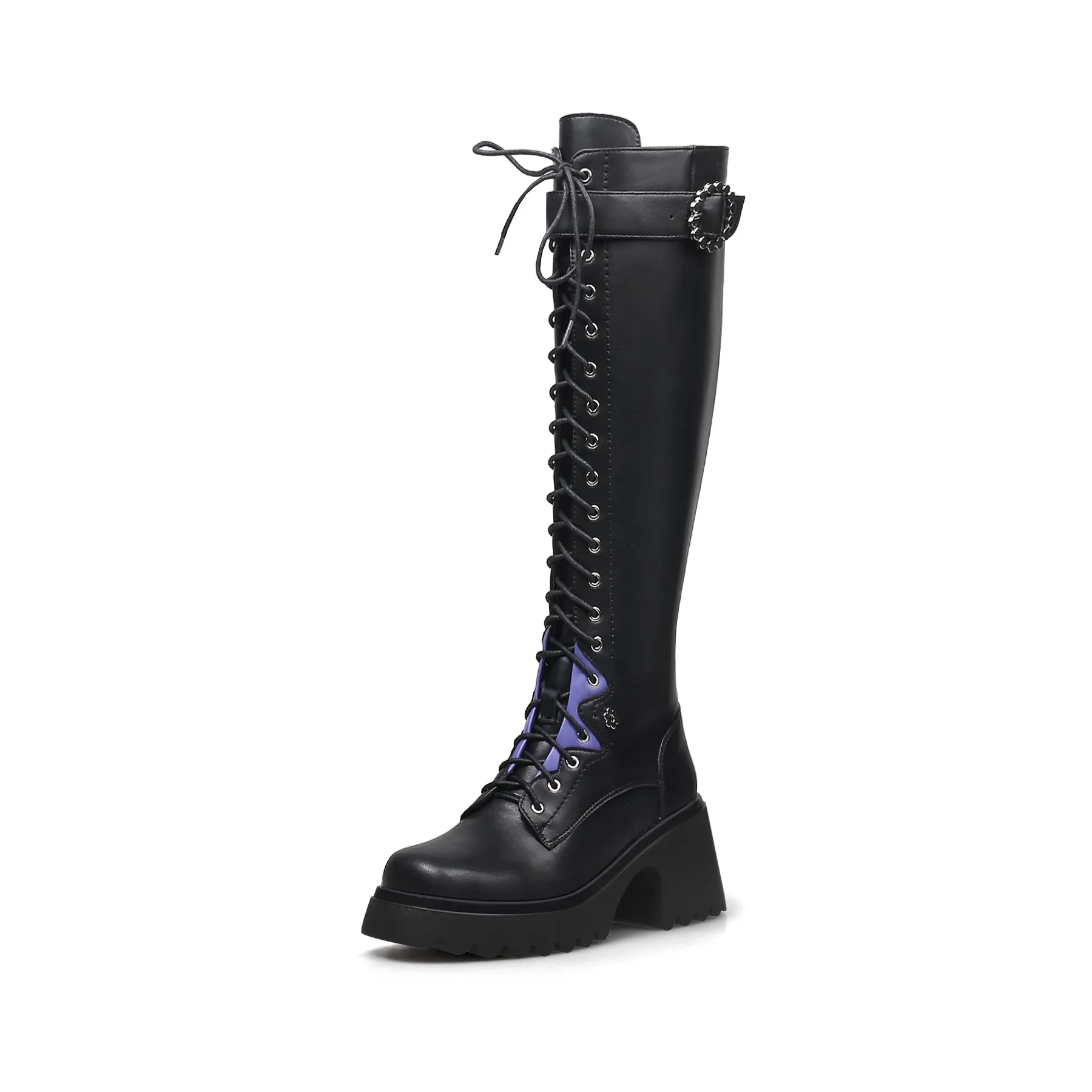 Black Knee-High Lace Up Boots