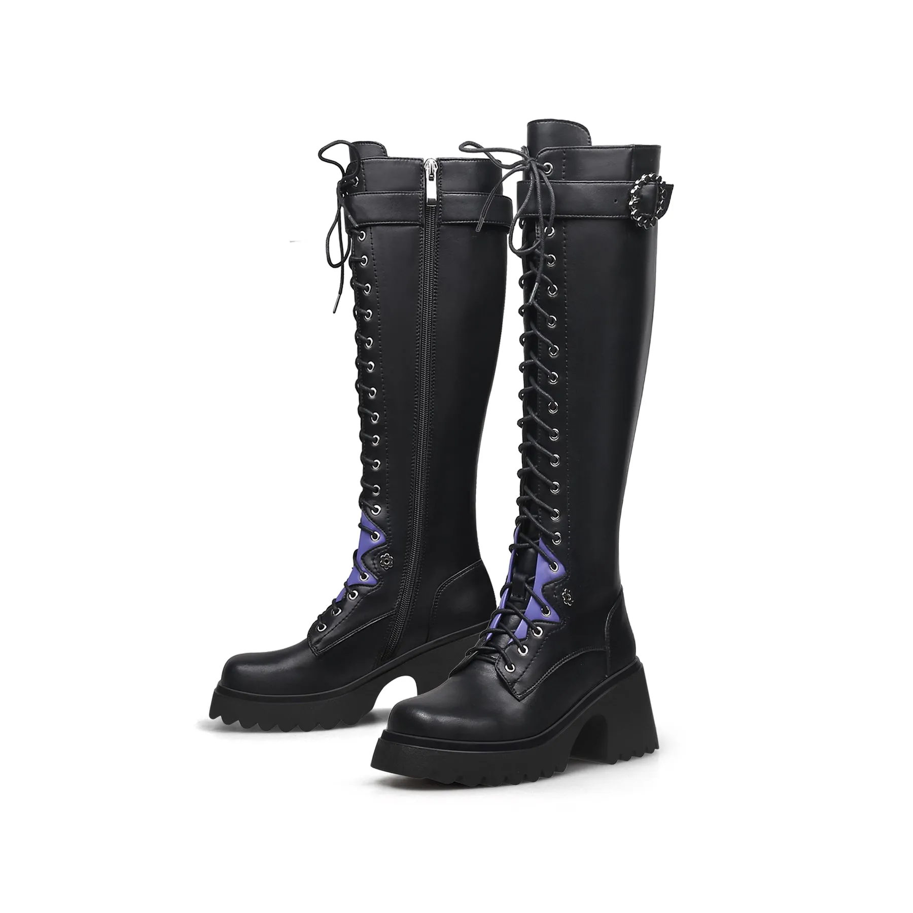 Black Knee-High Lace Up Boots