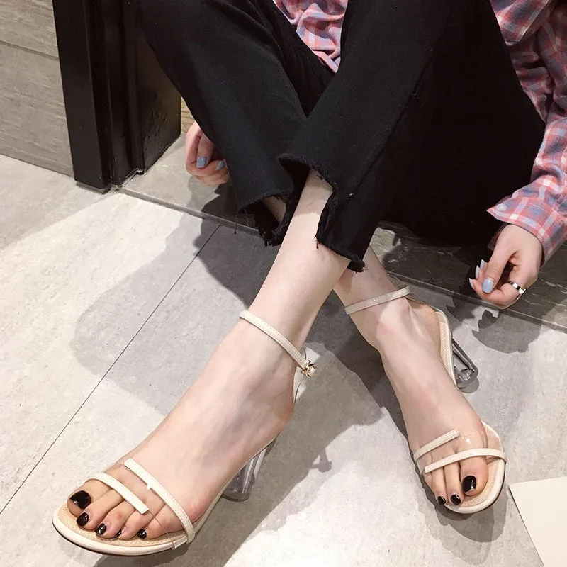 BOOPDO DESIGN CLEAR STRAP HEELED SANDALS