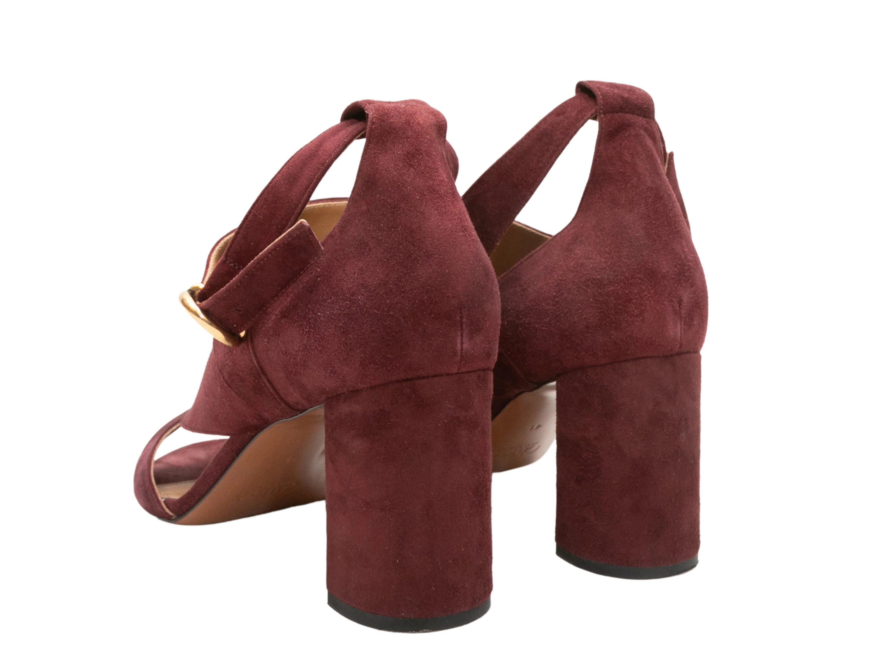 Burgundy Chloe Suede Block Heel Sandals Size 41