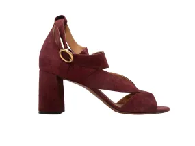 Burgundy Chloe Suede Block Heel Sandals Size 41