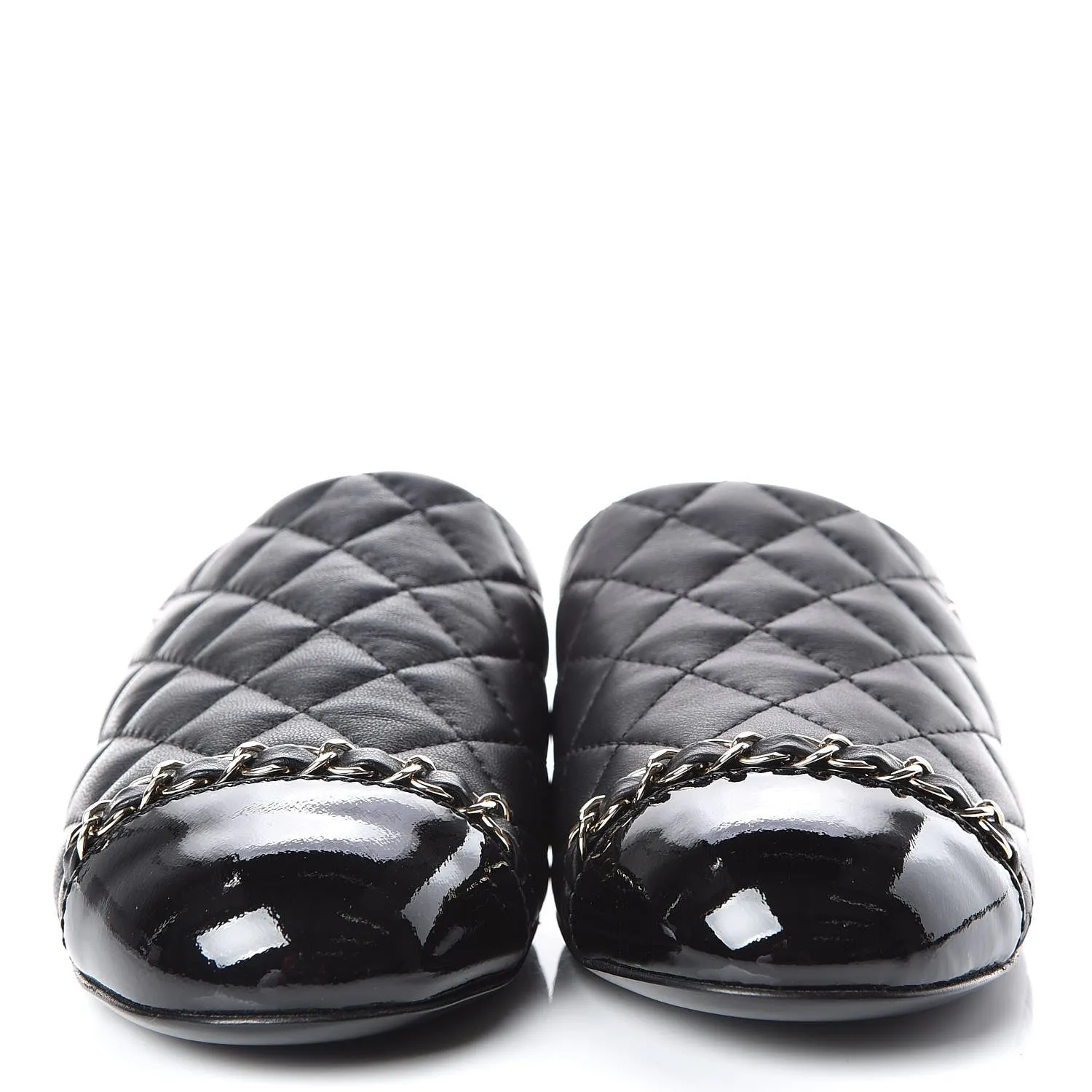 CHANEL LAMBSKIN QUILTED CHAIN MULES