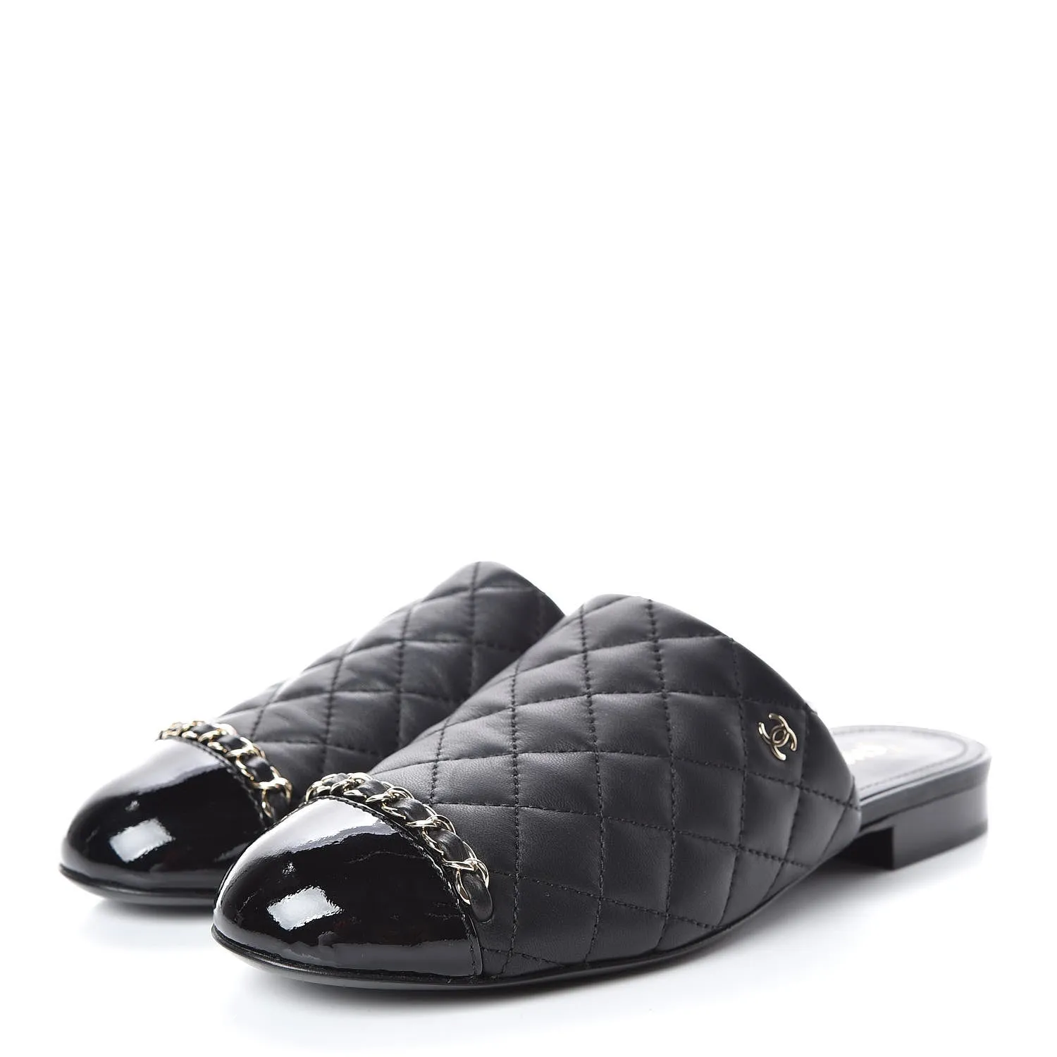 CHANEL LAMBSKIN QUILTED CHAIN MULES