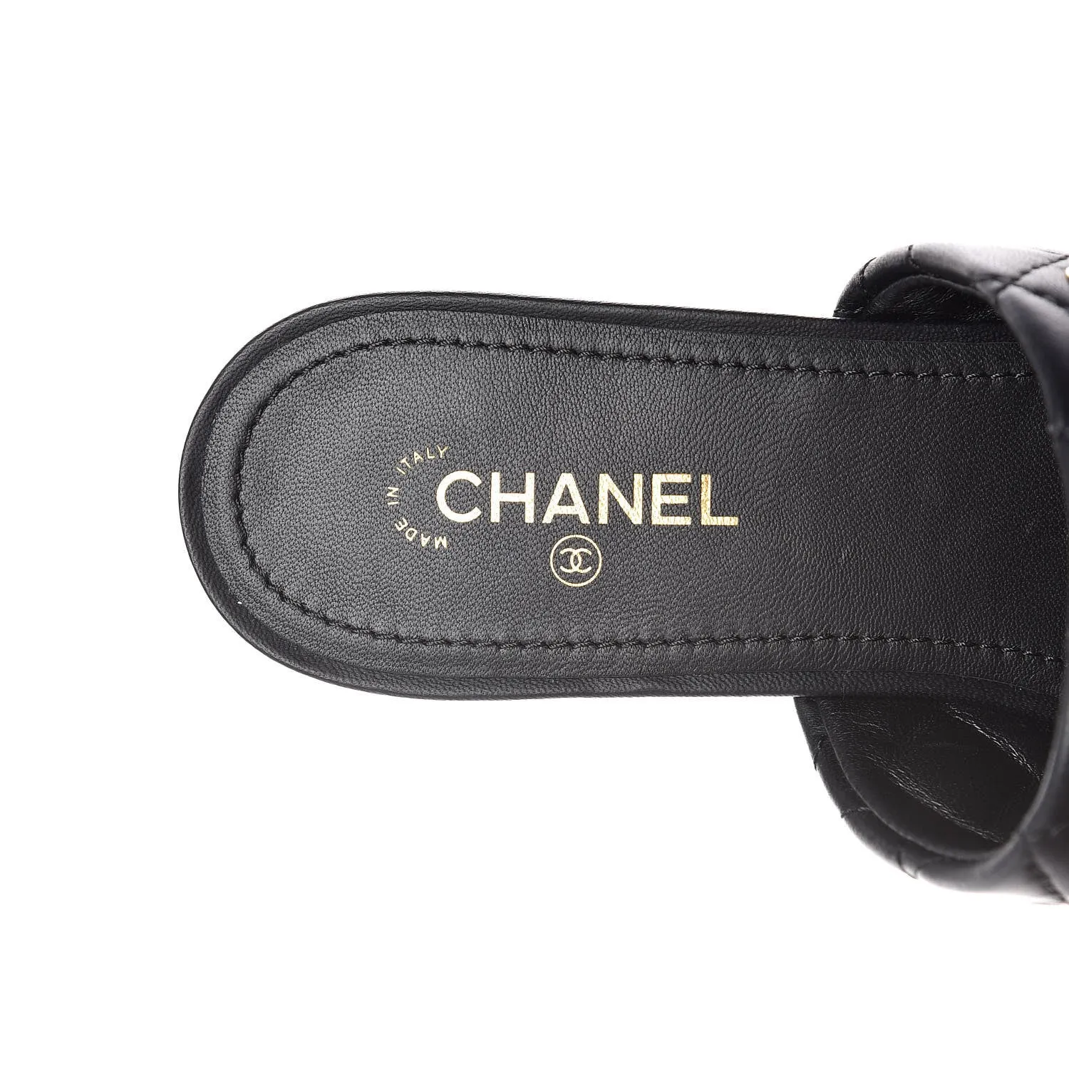 CHANEL LAMBSKIN QUILTED CHAIN MULES