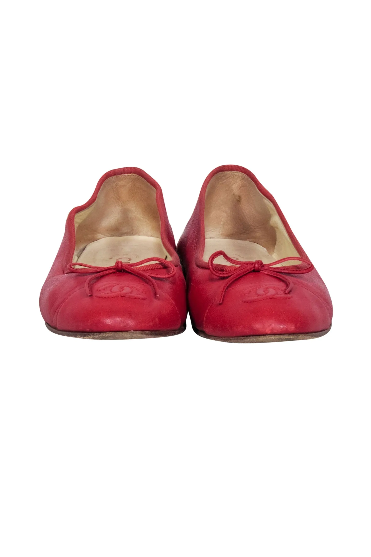 Chanel - Red Leather Logo Toe Flats Sz 6.5