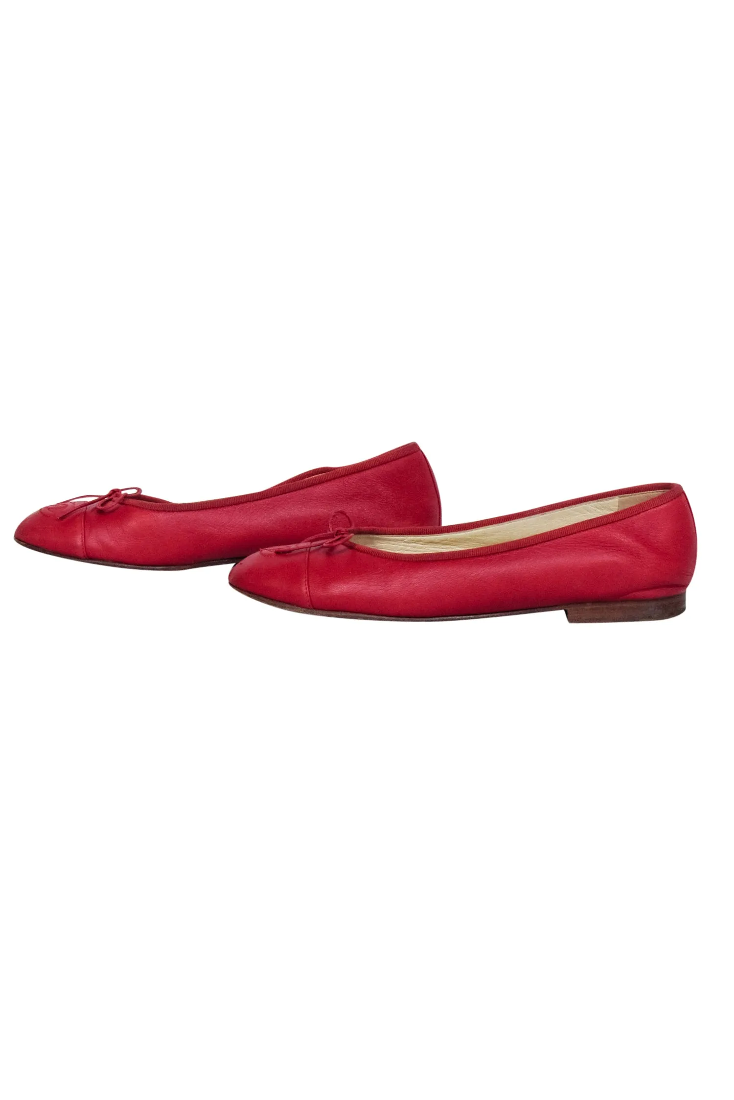 Chanel - Red Leather Logo Toe Flats Sz 6.5