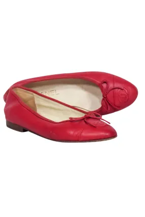 Chanel - Red Leather Logo Toe Flats Sz 6.5