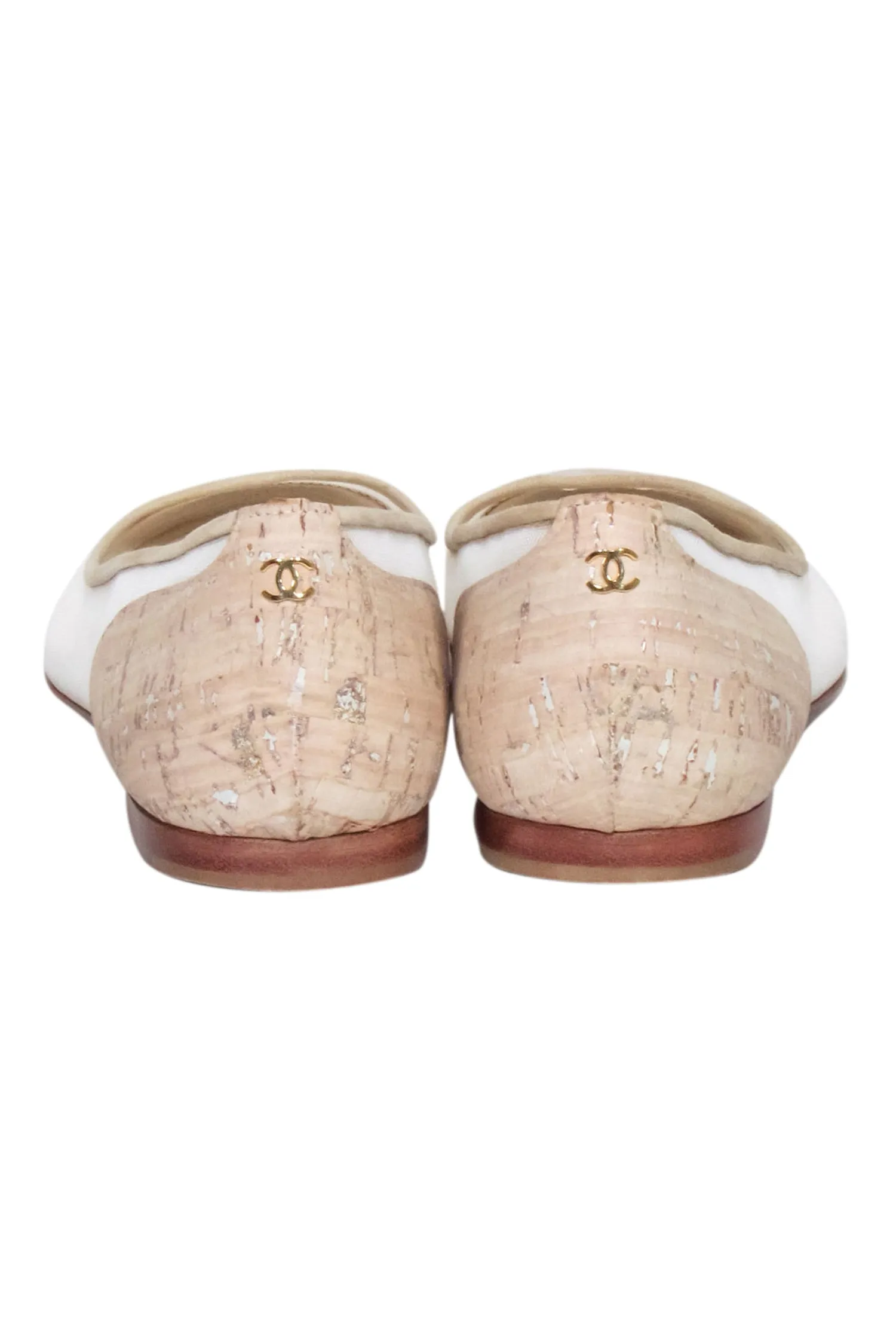 Chanel - Tan & Cream Mesh Flats w/ Cork Heel & Toe Sz 7.5