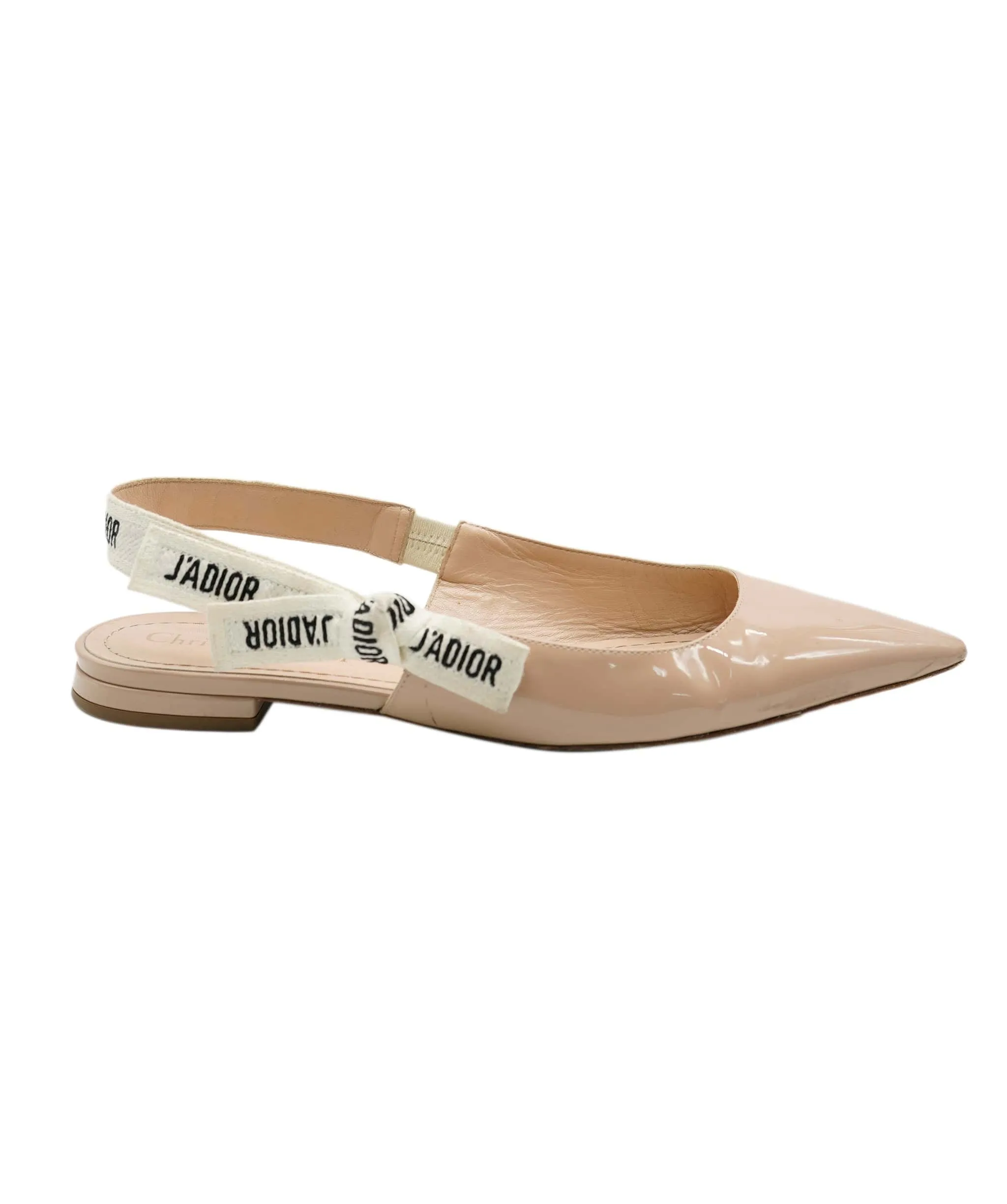 Christian Dior Patent Beige 'J'adior' Slingback Flats AVC1752