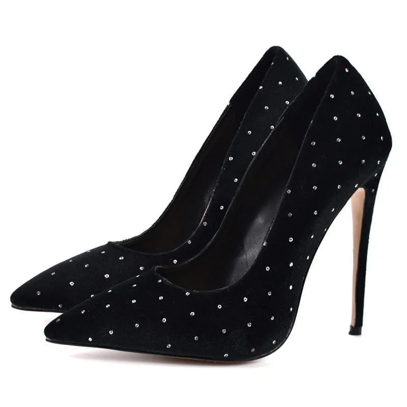 Crystal Studded Stilettos Printed Toe Evening Pumps