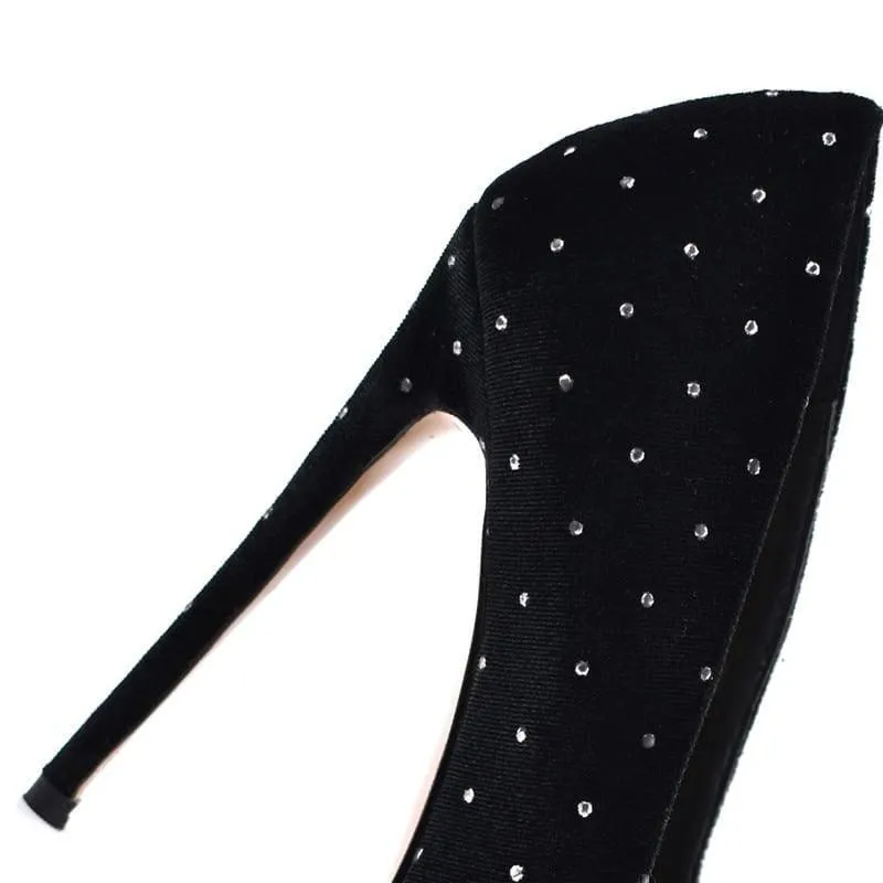 Crystal Studded Stilettos Printed Toe Evening Pumps