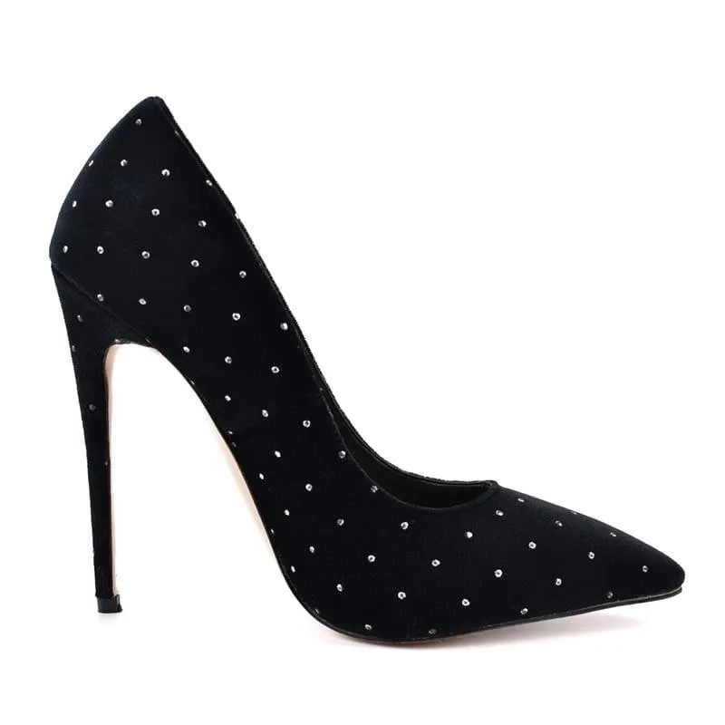 Crystal Studded Stilettos Printed Toe Evening Pumps