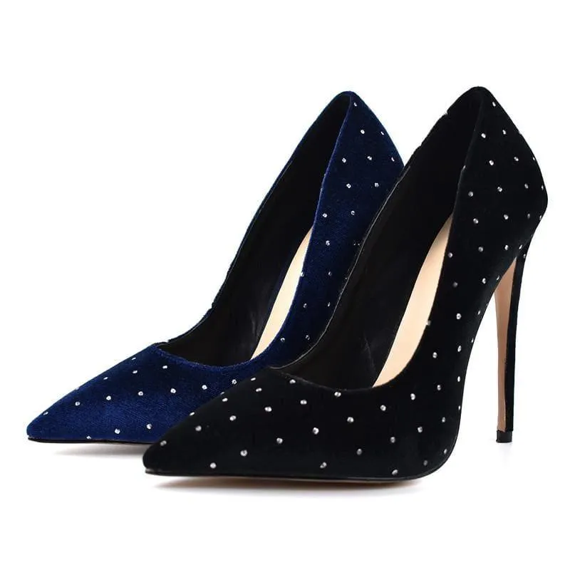 Crystal Studded Stilettos Printed Toe Evening Pumps