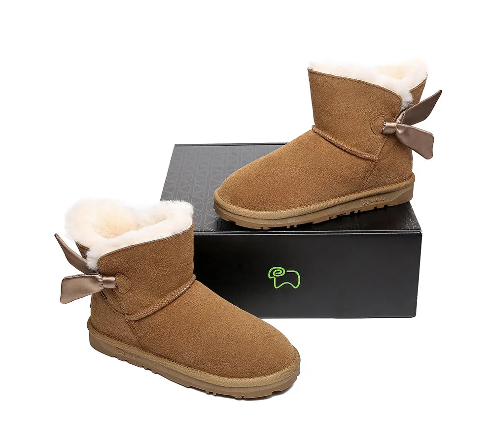 EVERAU® UGG Boots Women Sheepskin Wool Single Bow Ember