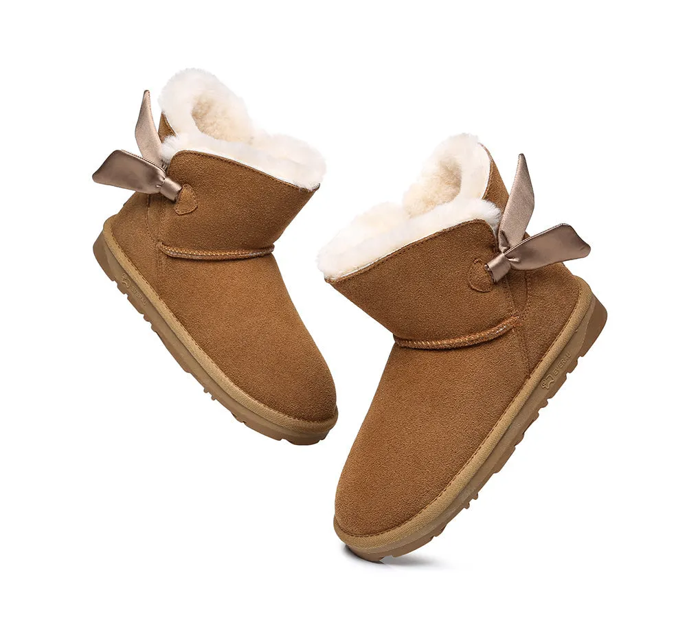 EVERAU® UGG Boots Women Sheepskin Wool Single Bow Ember