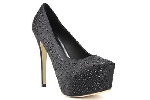 Eye Candie Ladies Celine-85 Rhinestone Embellished Platform Pumps