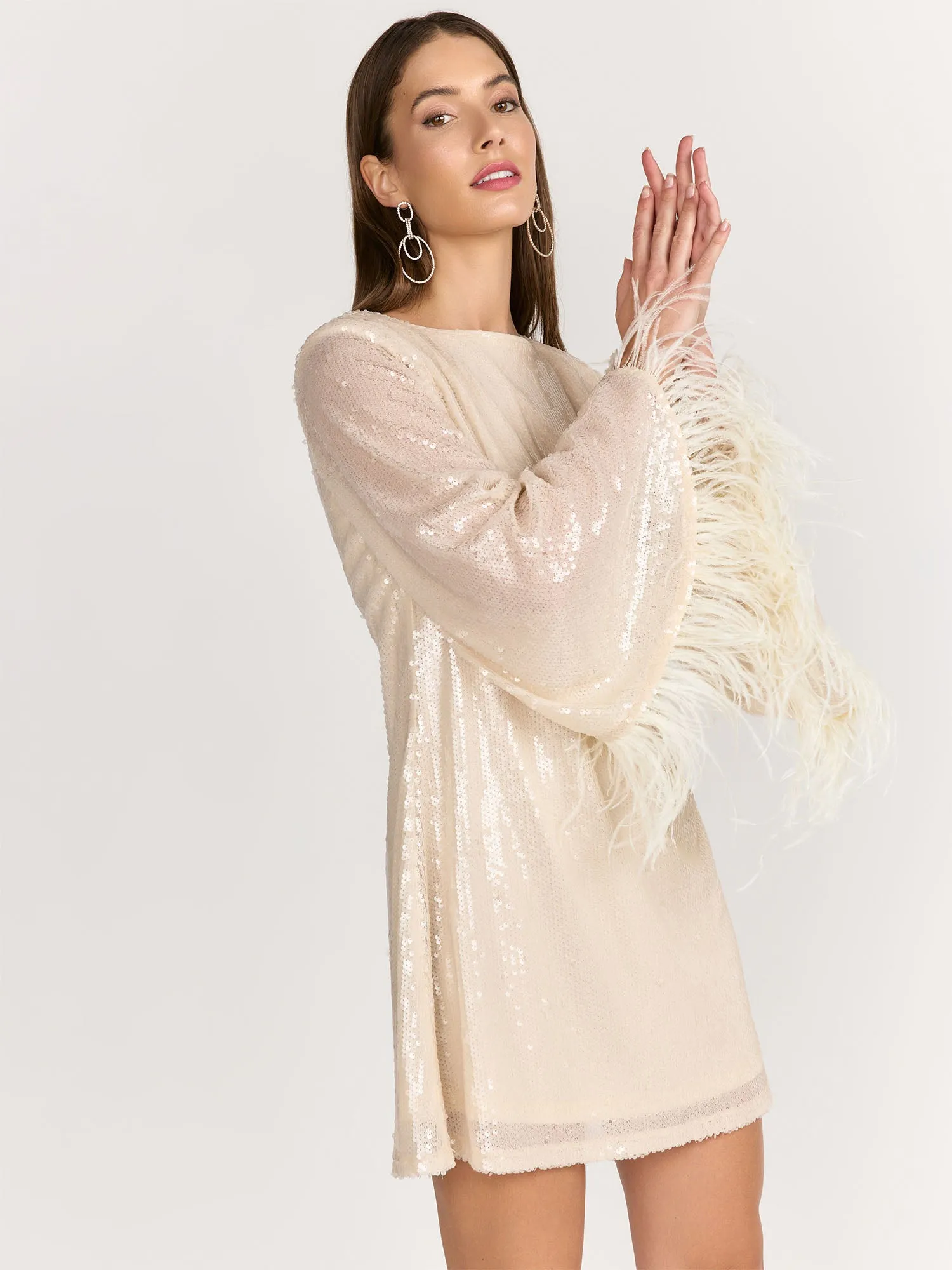 Lena Sequin Embellished Feather Detail Mini Dress - Brands We Love