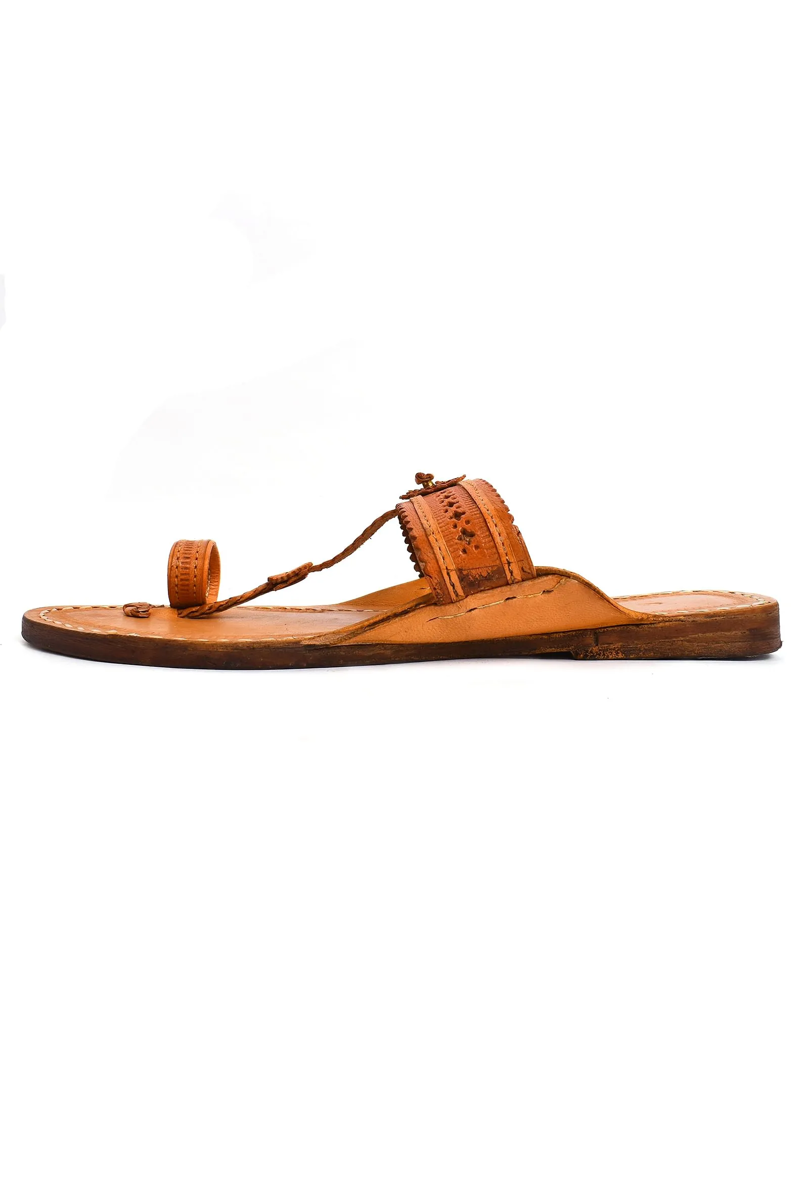 Light Brown Handcrafted Pure Leather Kolhapuri Flats