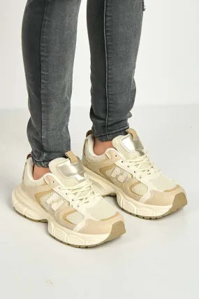 Nerva Stripe Panel N Lace Up Trainers in Beige