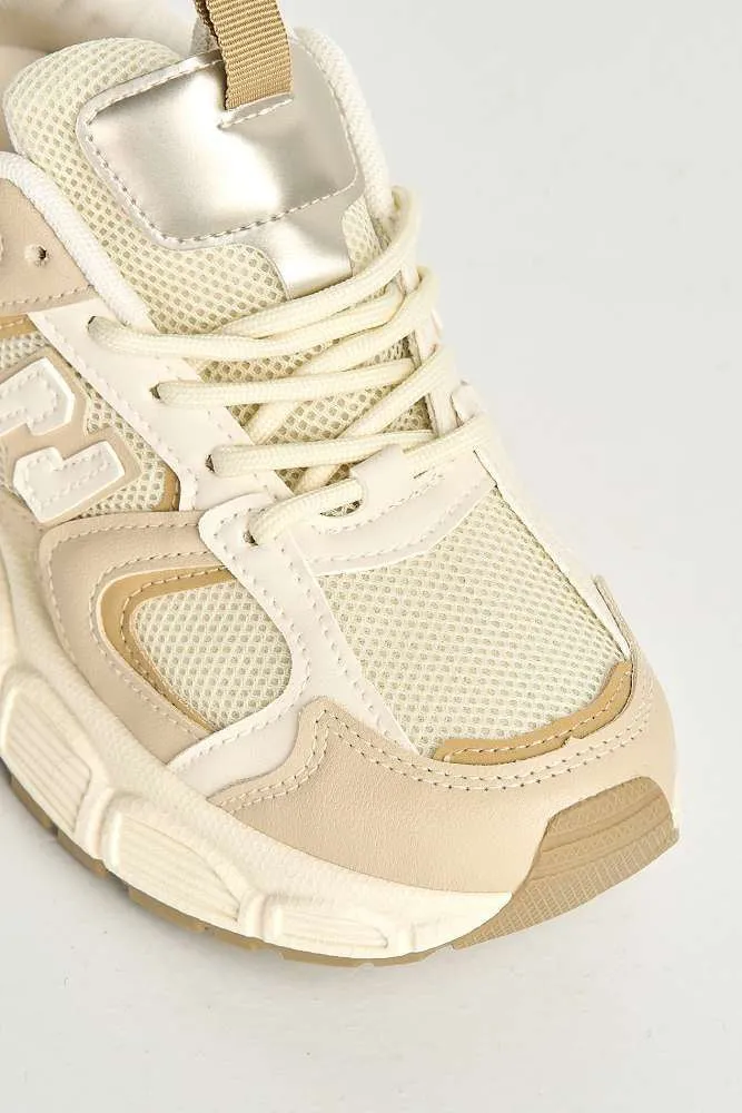 Nerva Stripe Panel N Lace Up Trainers in Beige