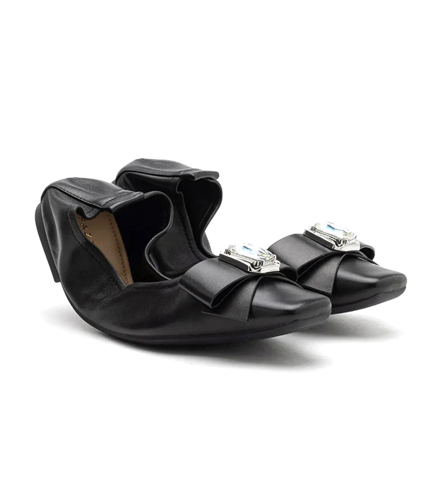 Noelle Diamante Bow Foldable Flats Black