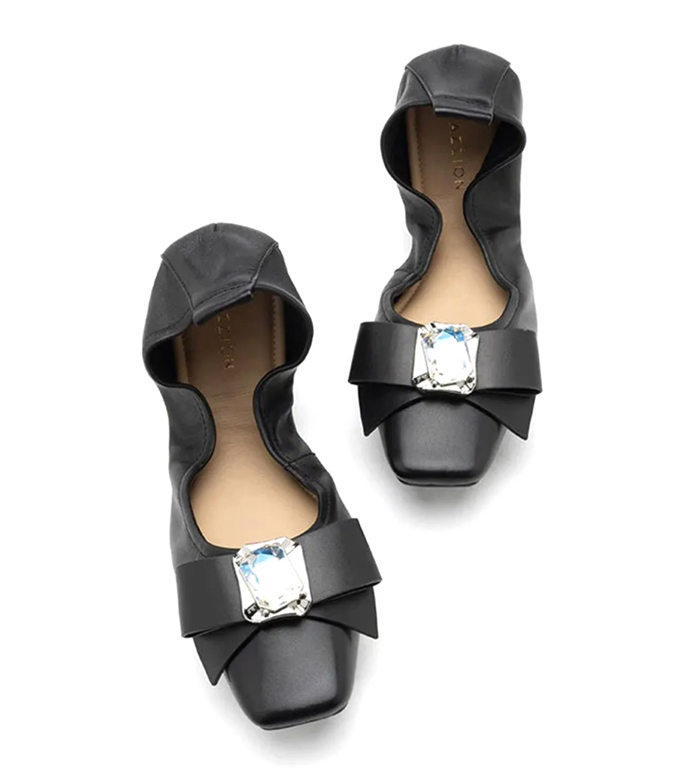 Noelle Diamante Bow Foldable Flats Black