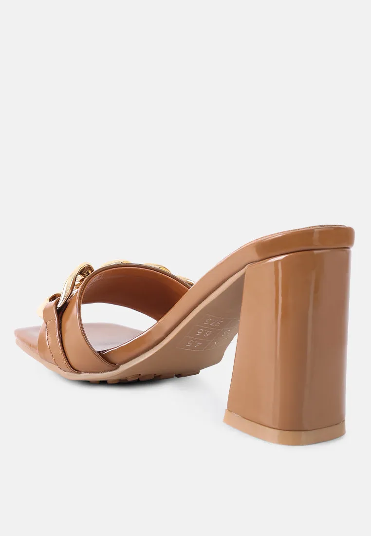 Playdoll Block Heel Sandal With Metal Chain Detail