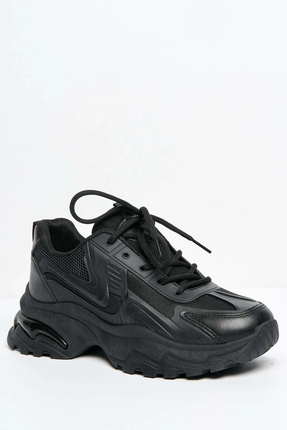 Yug Chunky Sole Lace-Up Trainers in Black