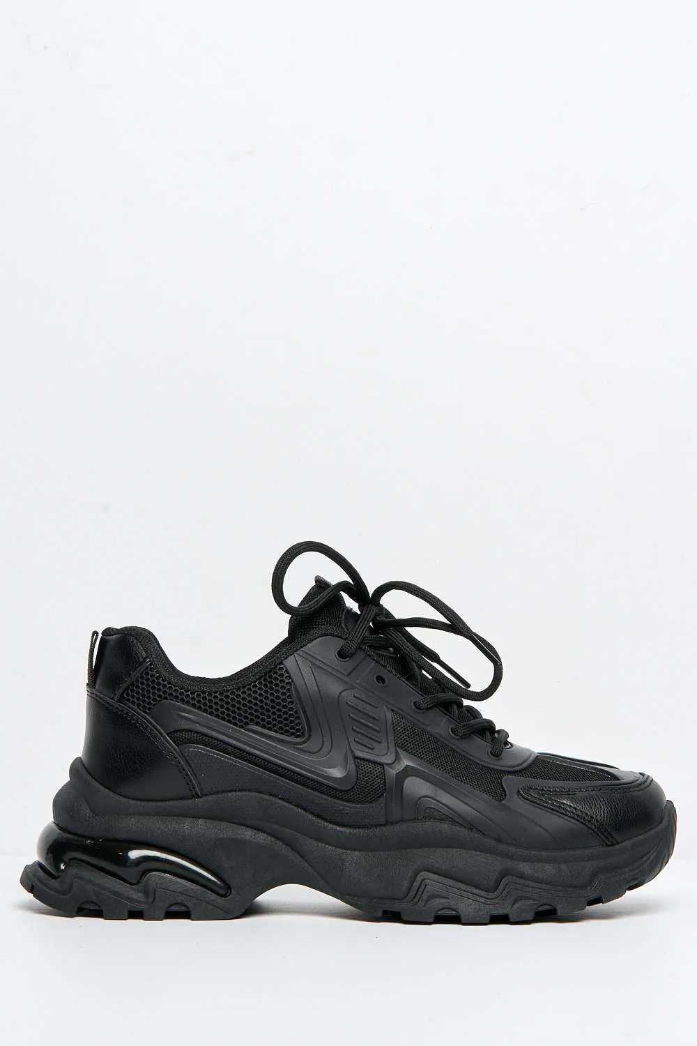 Yug Chunky Sole Lace-Up Trainers in Black