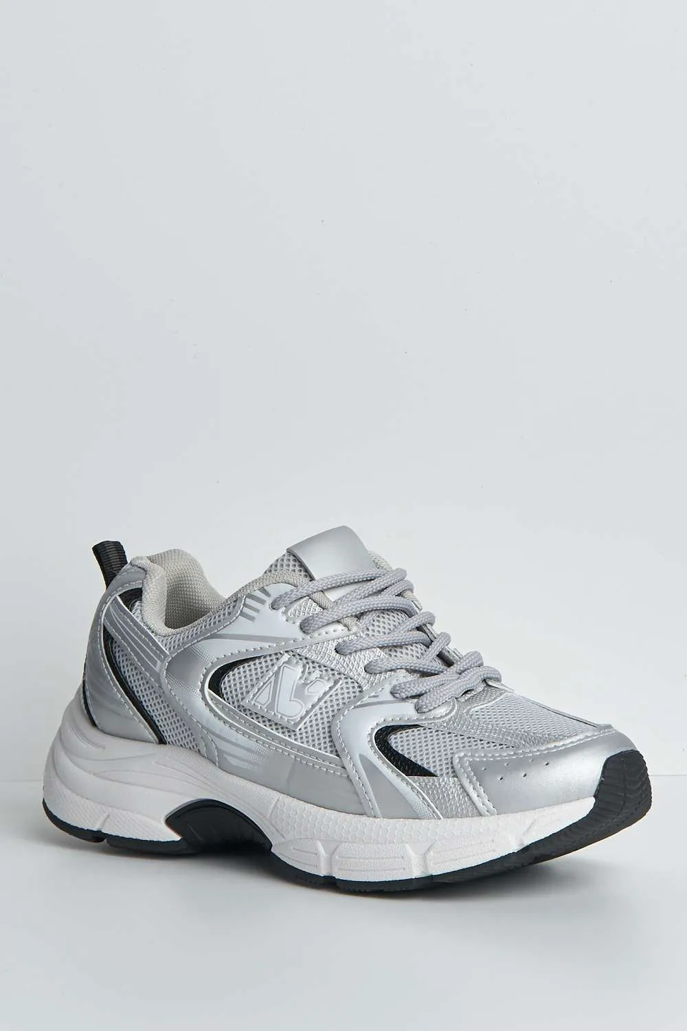 Zoona Mesh Detail Lace-Up Trainers in Grey